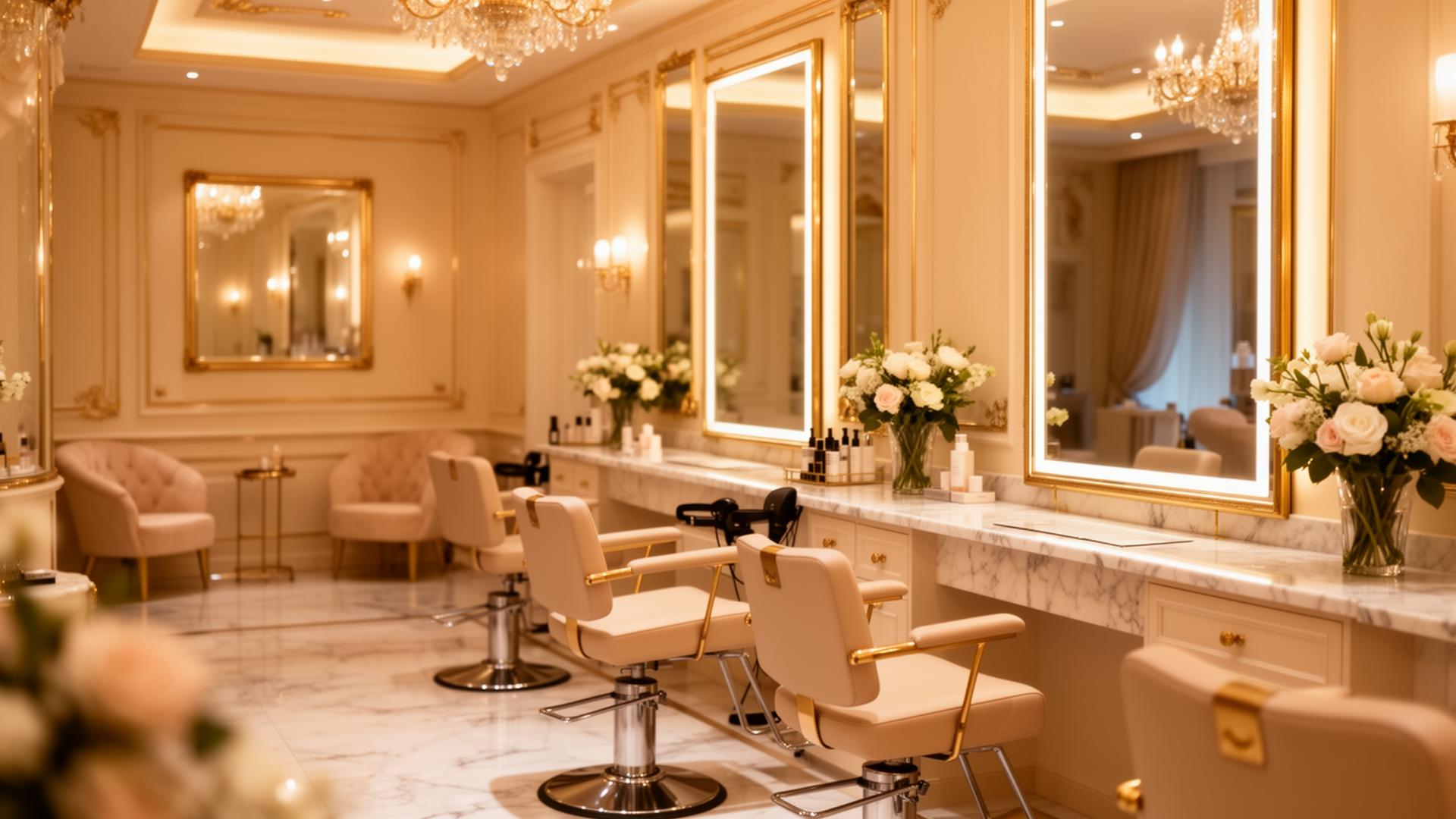 Elegant interior of Montes Beauty Salon in Laredo, Texas